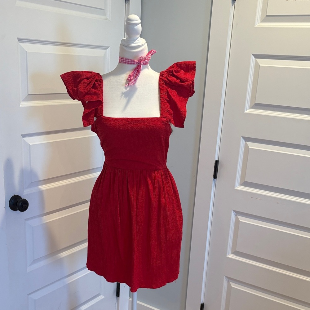 Red Ruffled Sleeve Dress